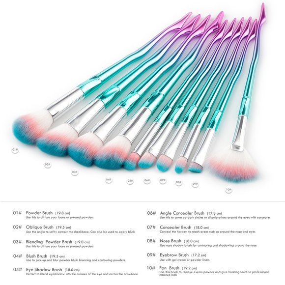 10-Piece Set: Color Fade Makeup Brushes - Turquoise - Picture 2 of 3